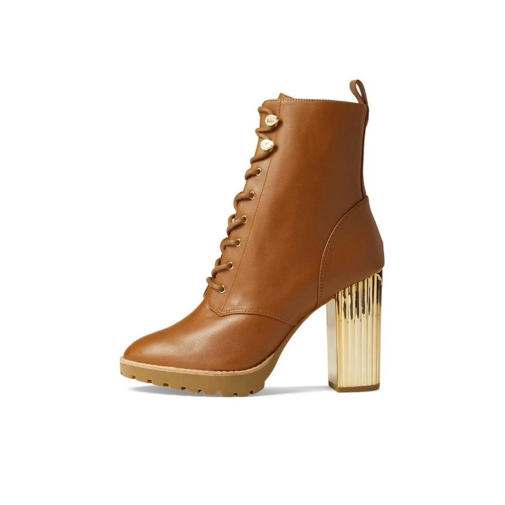 MIchael Kors Porter Platform Laceup Booties Size 6.5 Luggage Womens - Picture 2 of 5